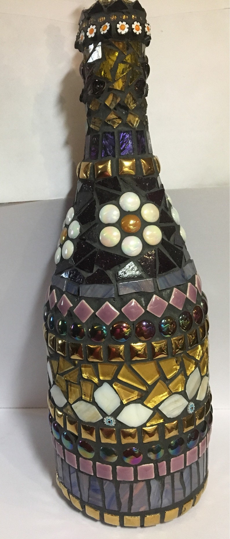 Mosaic Wine Bottle Hand Cut Glass Tiles Larger Size Image 0
