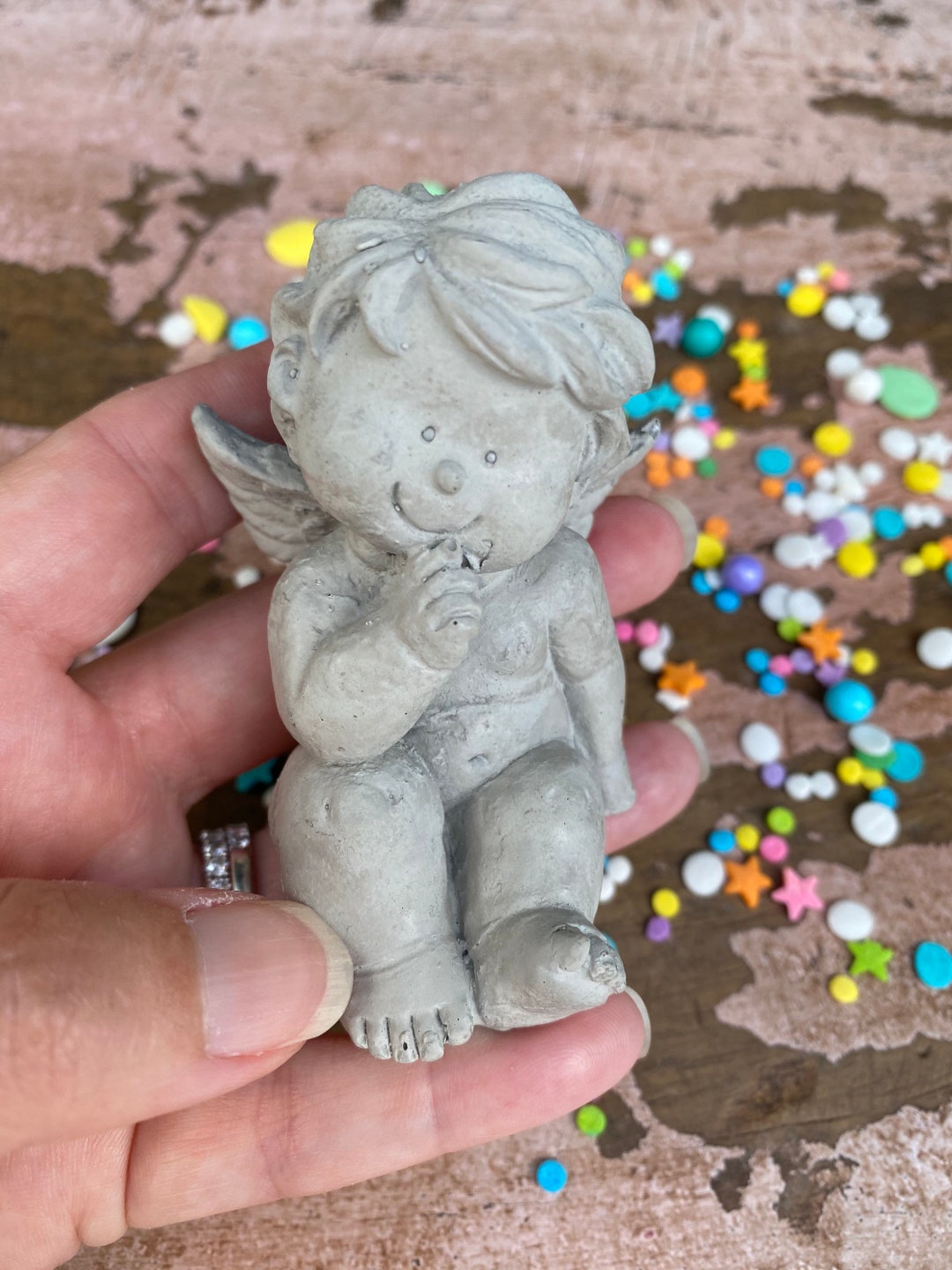 Concrete Cherub Statue Garden Cherub Figurine Adorable Etsy