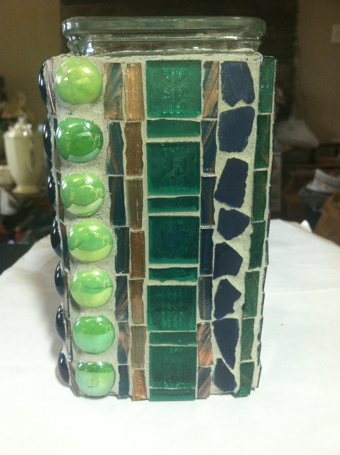 Mosaic Candle Holder glass tile on glass can also be used as Etsy