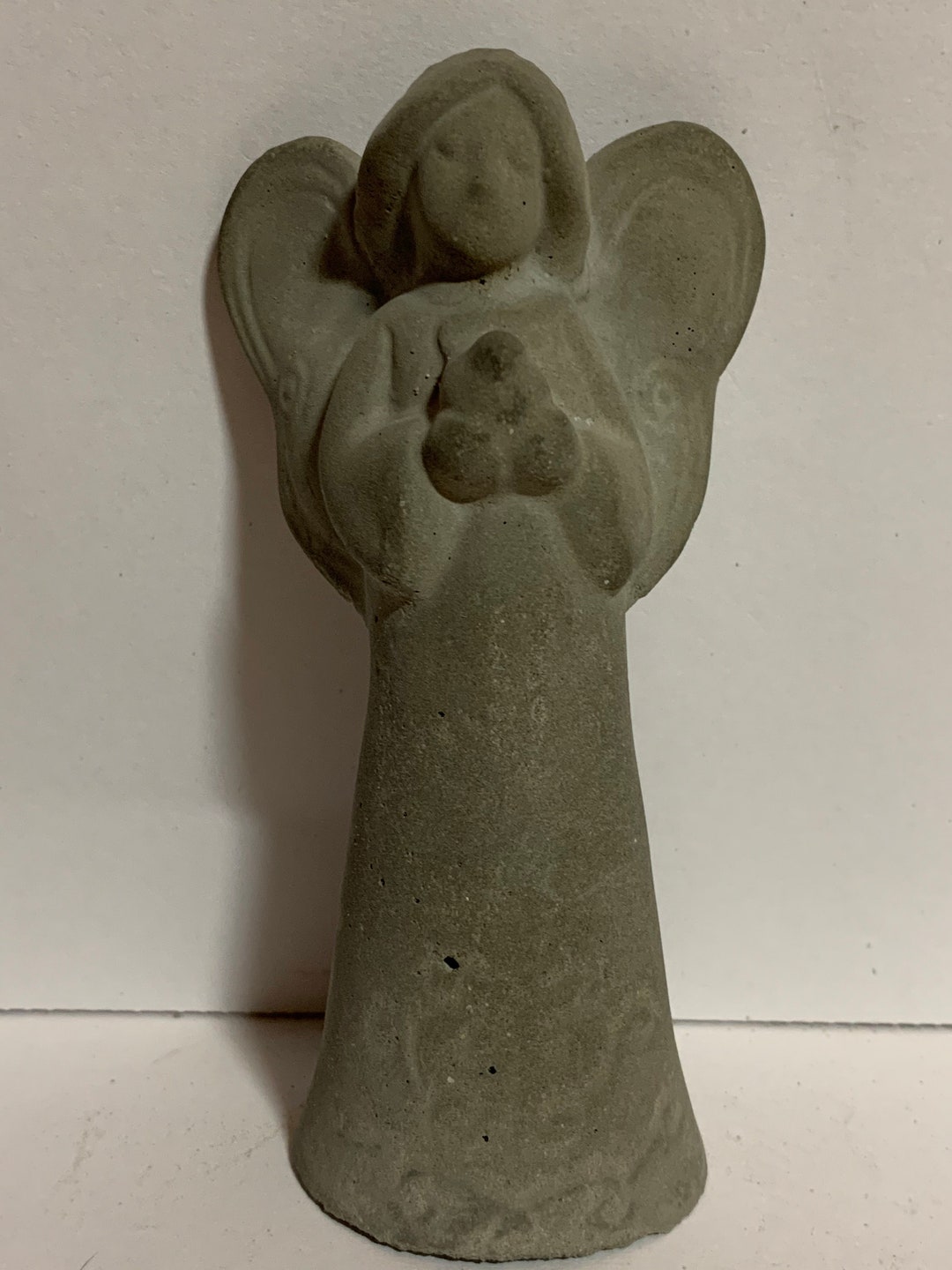 Concrete Angel Statue, Holding a Bird, 5 Tall, Solid Concrete