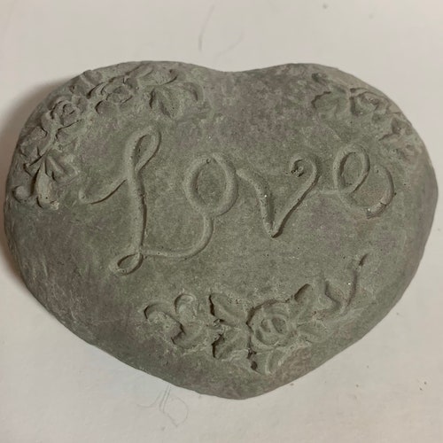 Concrete Heart Garden Rock with Roses, Mother's Day Gift