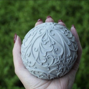 Decorative garden ball, concrete garden ball, 3 1/2” filigree cement ball