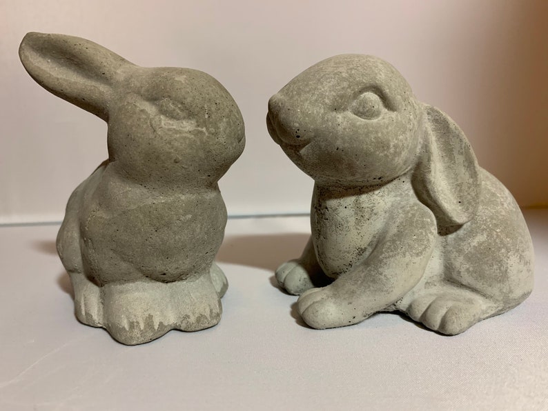Pair of bunny statues concrete rabbit figurine for indoors or | Etsy