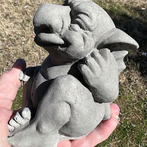 Concrete gargoyle statue, 5” tall gargoyle garden statue,  funny gargoyle,  gargoyle with finger in his ear