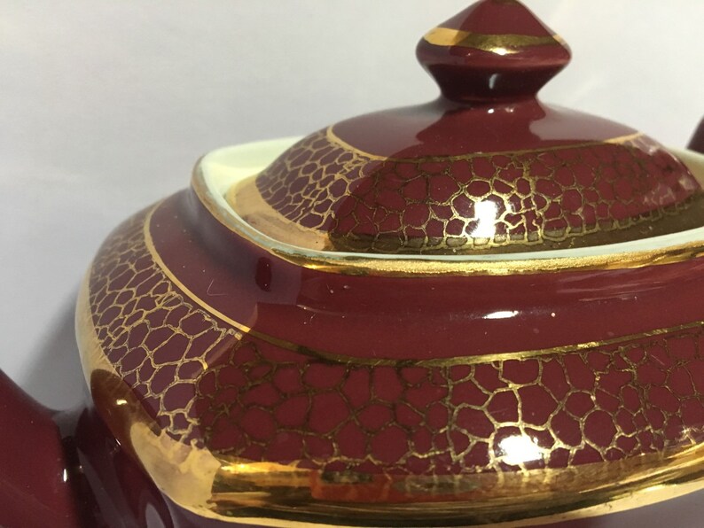 Hall teapot vintage unused condition burgundy with gold gilt Etsy