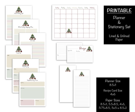 christmas planner printable holiday stationery recipe card xmas printable holiday stationery