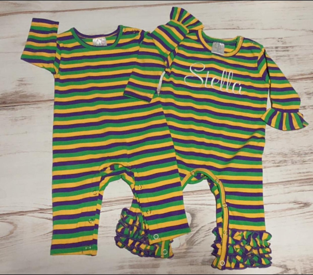 Baby Mardi Gras Outfit Ruffle Sleeve Mardi Gras Striped Romper Etsy