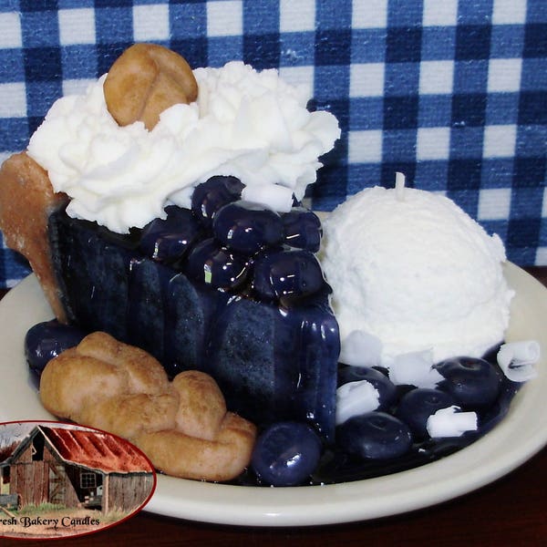 Blueberry Pie Alamode - Pie Slice with Ice Cream Candle on Plate