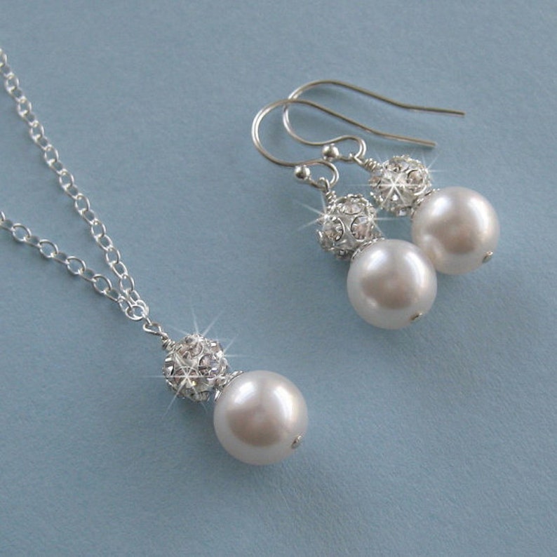 Bridesmaid Jewelry Set Bridesmaid Jewelry Wedding Jewelry for Bridesmaids Pearl Bridesmaid Necklace and Earrings Set Pearl Crystal