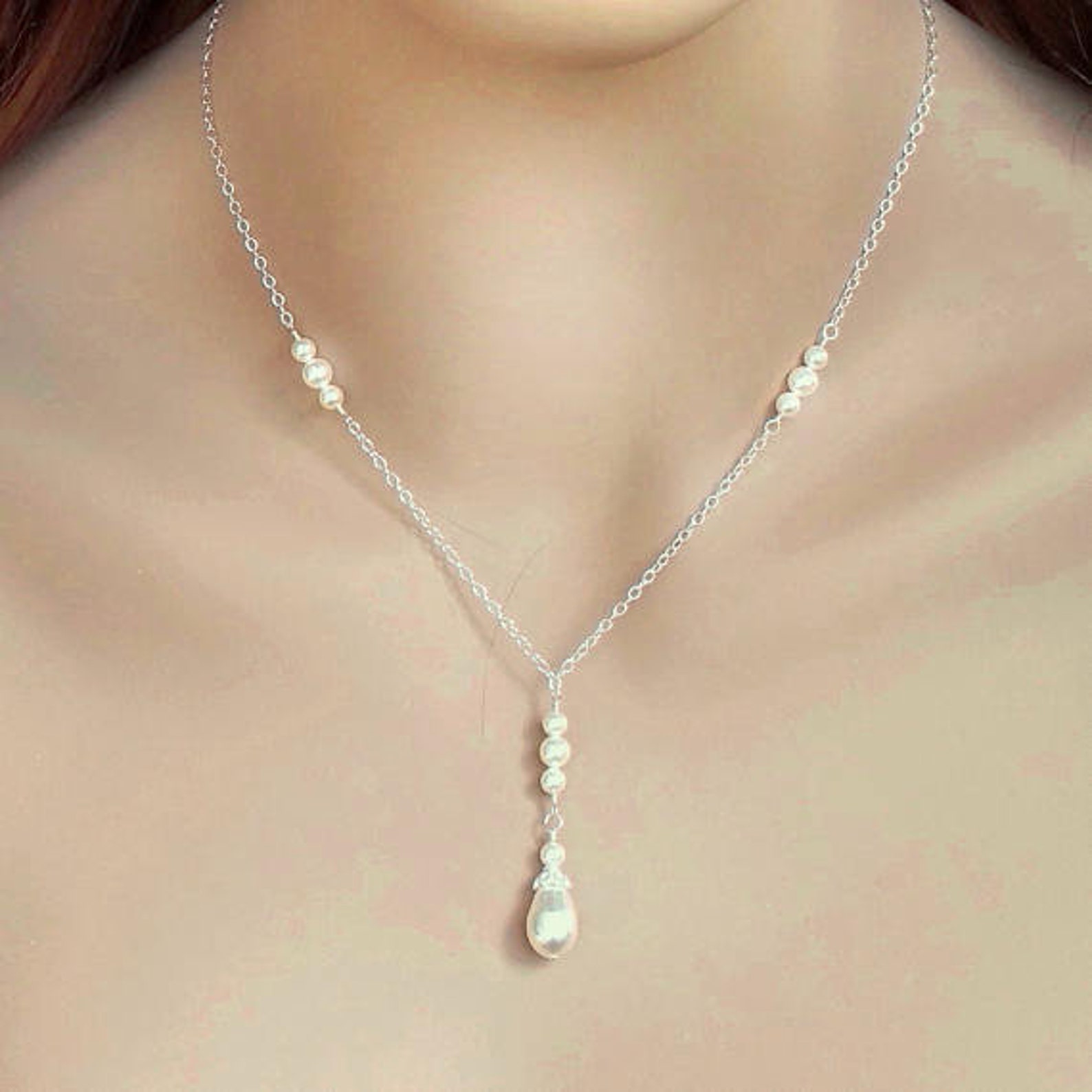 Bridal Pearl Drop Necklace Teardrop Pearl Bridal Y Necklace Etsy