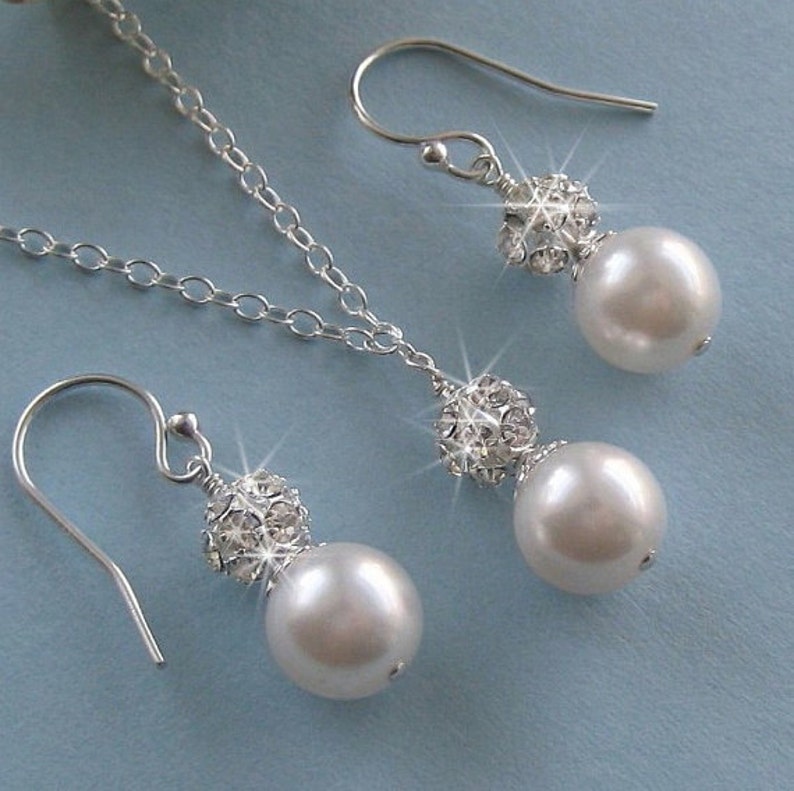 Bridesmaid Jewelry Set Bridesmaid Jewelry Wedding Jewelry for Bridesmaids Pearl Bridesmaid Necklace and Earrings Set Pearl Crystal