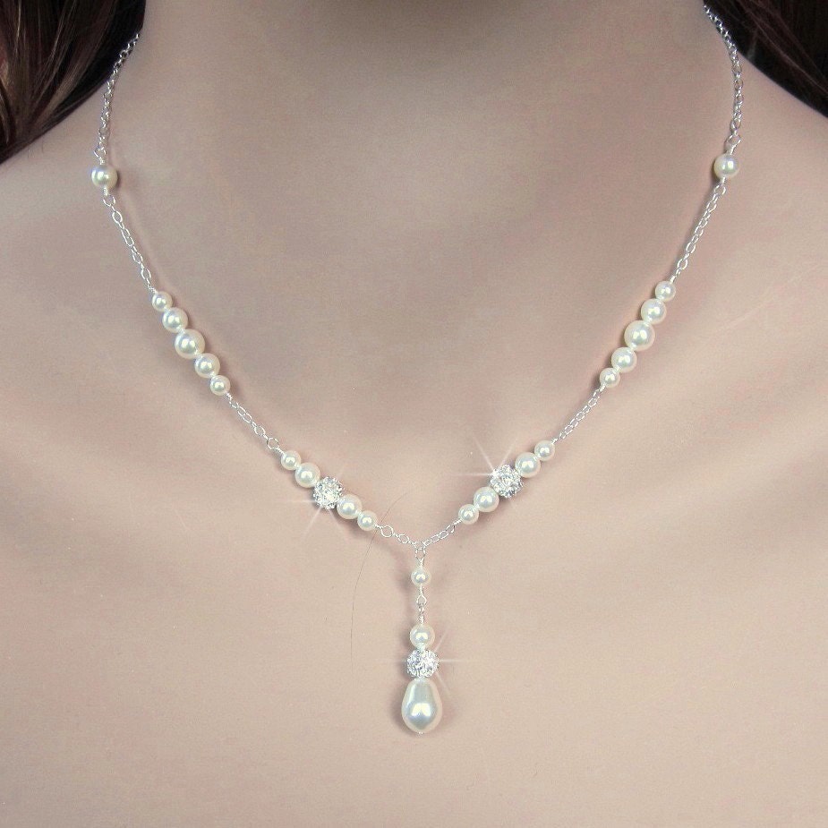 Pearl Bridal Necklace Ivory White Y Drop Necklace Pearl and Etsy