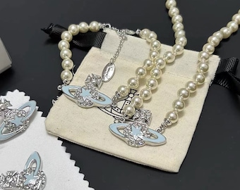 Collier de perles, Collier de perles Saturne, Collier Saturne rond, Bracelet astéroïde, Bijoux pour femme, Cadeau pendentif, Cadeau bracelet mère