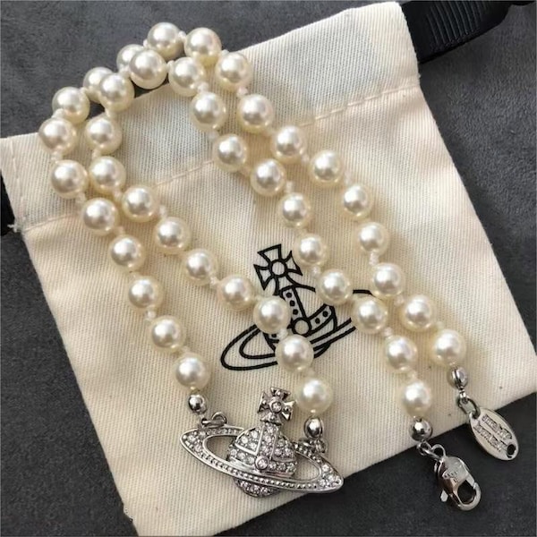Perlenkette, Saturn Perlenkette, runde Saturn Halskette, Asteroiden Halskette, Damenschmuck, Anhänger Geschenk, Mutter Armband Geschenk