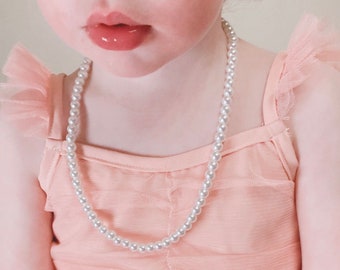 Pearl Necklace, Flower Girl Jewelry, Dress Up Pearls, 4-6-8mm Glass Faux Pearl