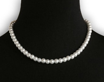 Minimalist Pearl Choker Necklace, Affordable Faux Glass Pearl Chain Necklace with Adjustable 2" Extender Chain