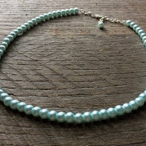 Light Baby Blue Flower Girl Necklace, Simple Pearl Necklace, Choker or Long Necklace, Sautoir, Flower Girl Jewelry Gift on Silver or Gold
