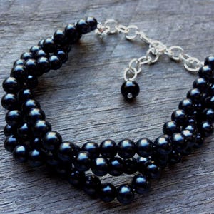 Black Pearl Bracelet, Bridal Bracelet Pearl, Wedding Bracelet Pearl, Pearl Bracelet Prom Jewelry on Silver or Gold Chain