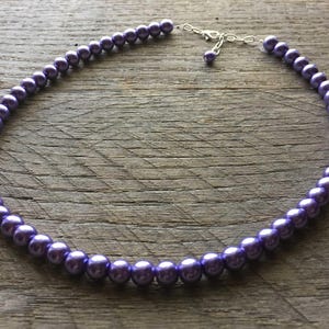 Purple Pearl Necklace Violet Bridal Necklace One Single Strand Simple Pearl Necklace on Silver or Gold Chain
