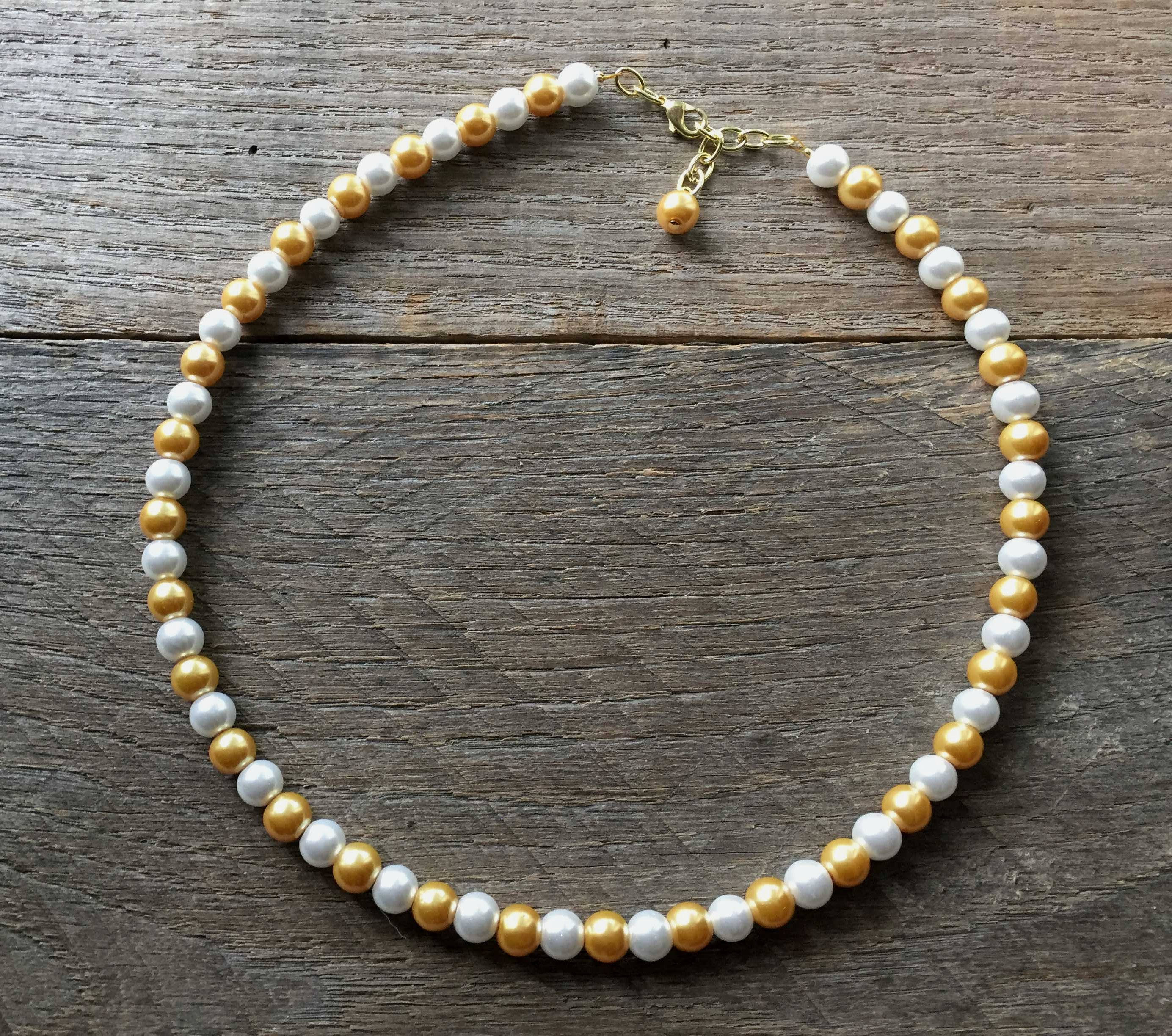 Gold and White Pearl Necklace Bridal Necklace Wedding | Etsy