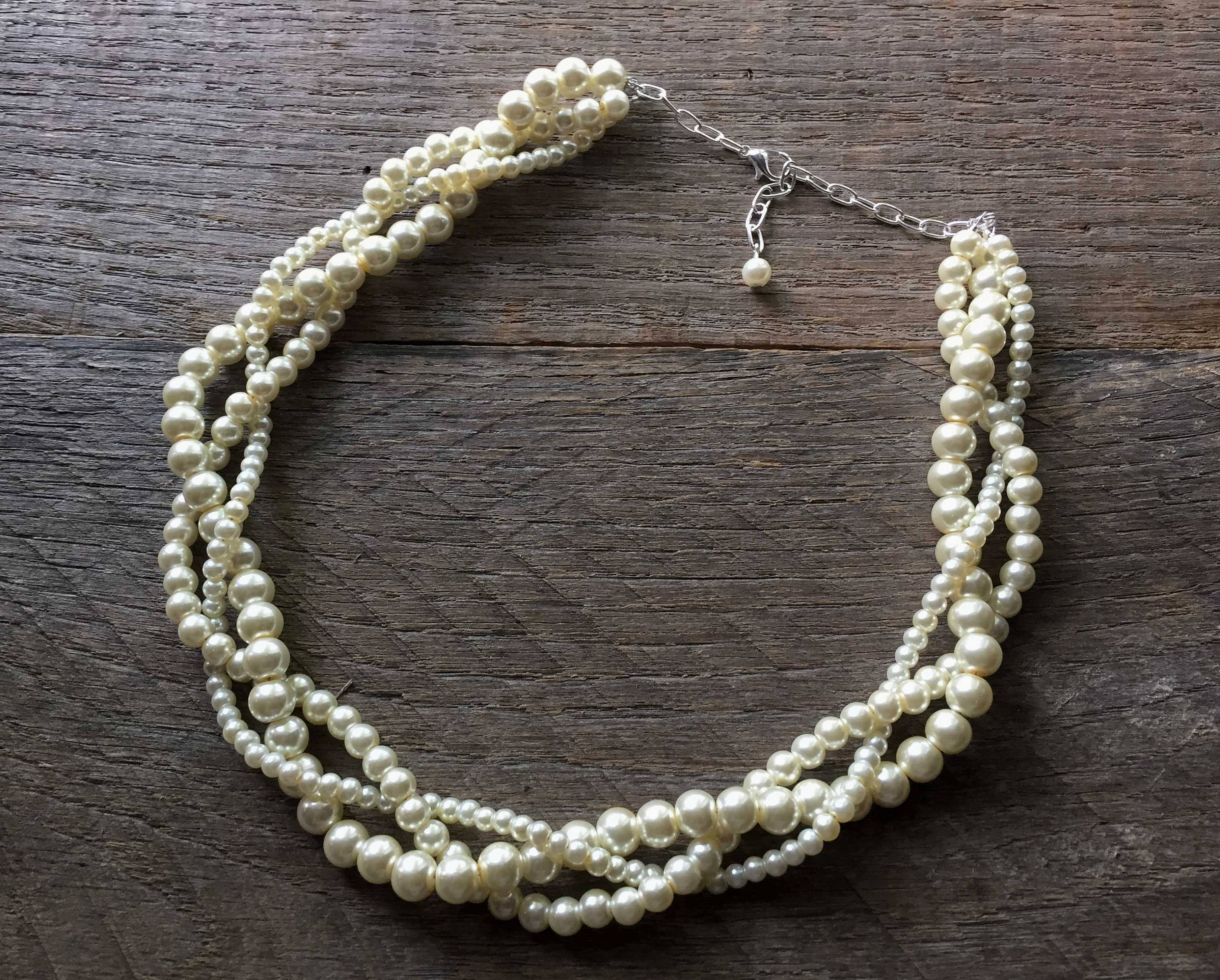 Multistrand Twisted Pearl Necklace, Braided Pearl Jewelry