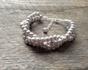 Silver Pearl Bracelet, Bridal Bracelet Pearl, Wedding Bracelet Pearl, Pearl Bracelet Prom Jewelry on SIlver or Gold Chain