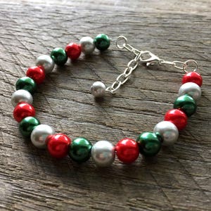 Christmas Jewelry Set, Silver Red Green Pearl Necklace Set, Christmas Jewelry, Xmas set, Xmas Jewelry on Silver Chain image 6