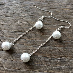 Long Pearl Earrings, Simple Drop Earrings, Cluster Gift for Her, Delicate Bridal Two Pearl Negligee, Bridesmaid Gift on Silver or Gold