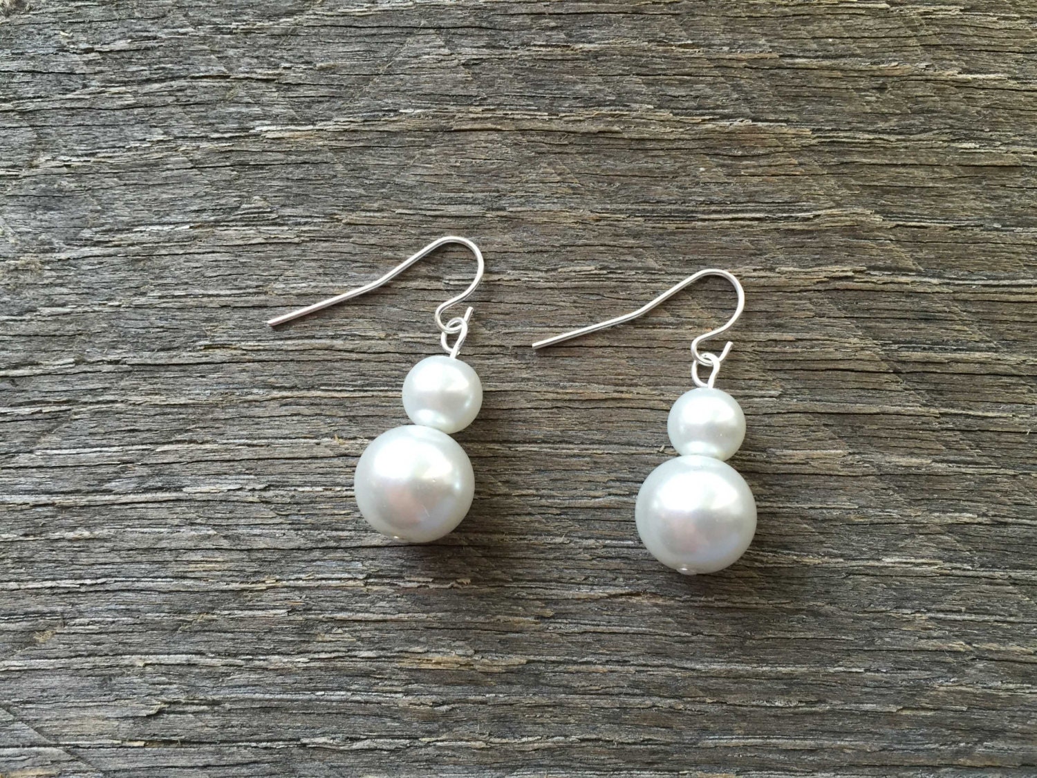 White Pearl Earrings Two Pearl on Silver or Gold French Wire - Etsy