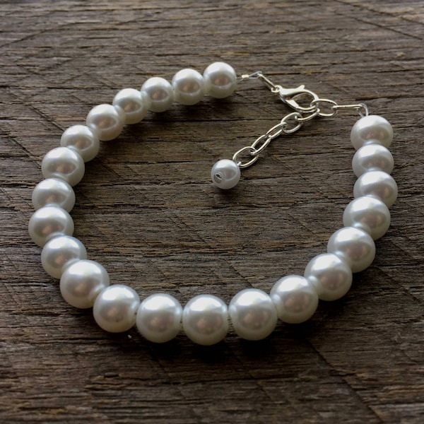 Pearl Bracelet for Men, 8mm 6mm 4mm Pearls, Adjustable with 1.5" Extender Chain, Multiple Sizes and Colors Available