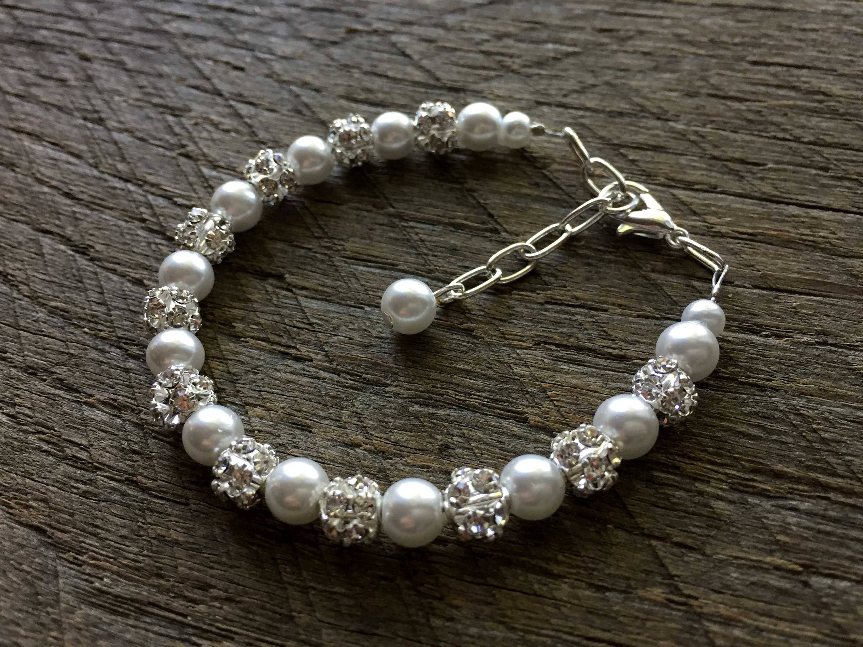Silver Plated Crystal & Pearl Rhinestone Bangle Bracelet Women's Wedding Gift