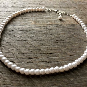 Pale Pink Flower Girl Necklace, Simple Pearl Necklace, Choker or Long Necklace, Sautoir, Flower Girl Jewelry Gift on Silver or Gold
