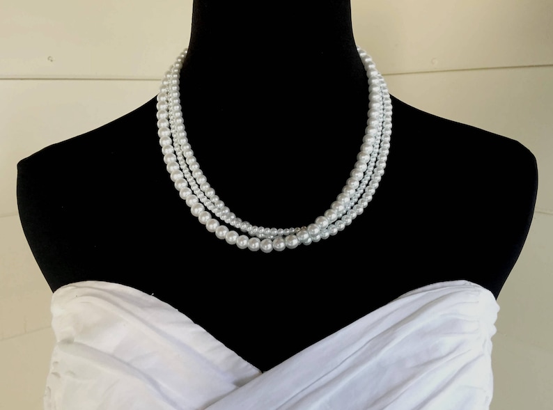 Black Pearl Necklace Multi Strand Necklace Bridal Necklace on Silver or Gold Chain image 4