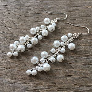 Pearl Cluster Earrings, Statement Cluster Earrings, Statement Bridal Earrings, Long Drop Earrings, Pearl Earrings, Statement Earrings