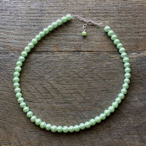 Green Pearl Necklace Mint Bridal Necklace One Single Strand Simple Pearl Necklace on Silver or Gold Chain image 2