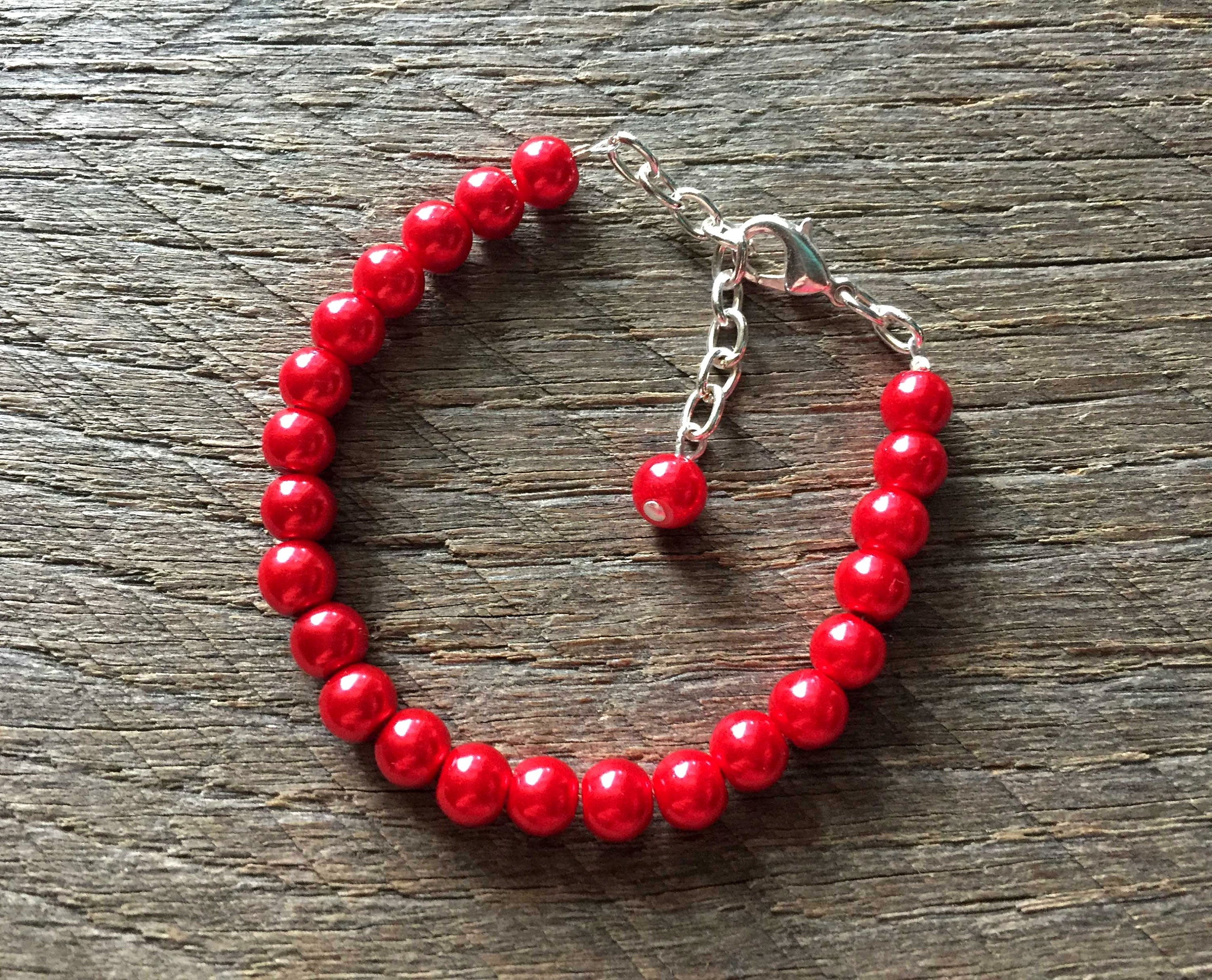 Christmas Bracelet, Red Pearl Bracelet, Single Strand