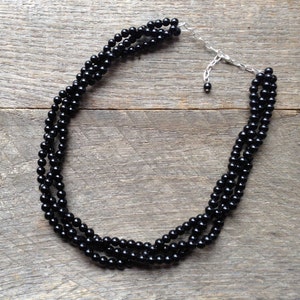Black Pearl Necklace, Multi Strand Statement Jewelry, Braided Bead Necklace image 2
