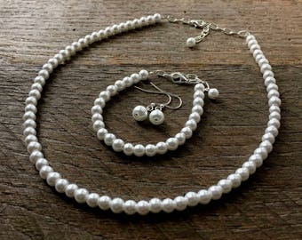 White Pearl Jewelry for Girls, First Communion, Baptism, Christening, Dedication, or Confirmation