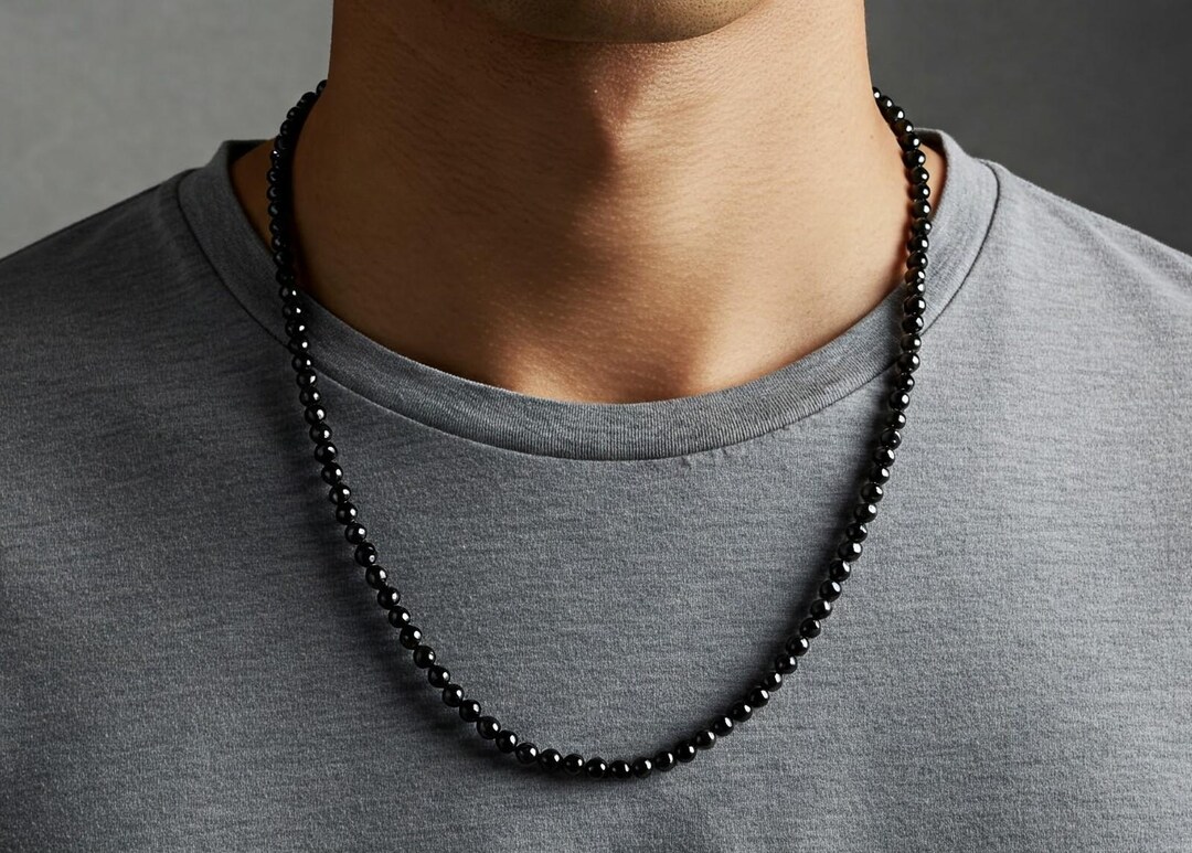 Pearl Necklace for Men, White and Black Pearl beaded chain  Pearl Choker Necklaces for Men Stainless Steel Black Beaded Trendy main image 1