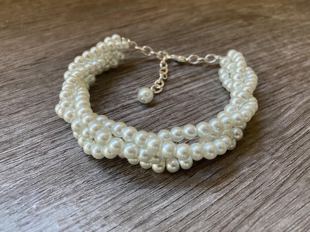 Twisted Pearl Bracelet, Multi Strand Statement Bracelet on Silver or ...