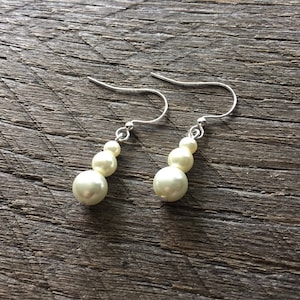 Ivory Earrings Glass Pearl on French Wire Hook image 1