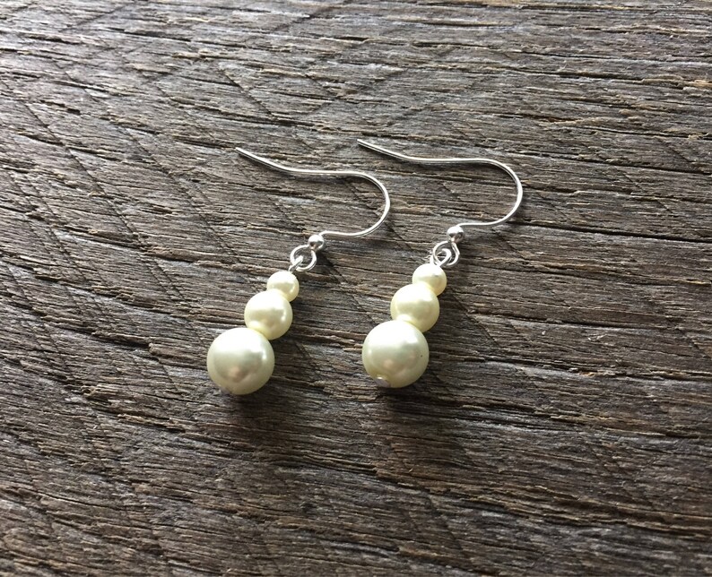 Ivory Earrings Glass Pearl on French Wire Hook image 1