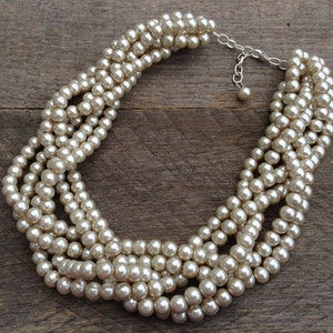 Champagne Pearl Necklace, Pearl Statement Necklace, Multi Strand ...