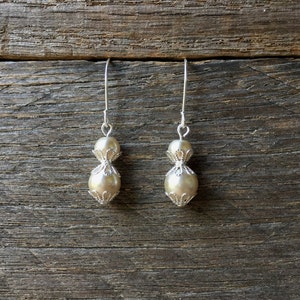 Champagne Pearl Earrings Bridal Earrings Filigree Petal Dangle Drop Pendant Earrings on Silver or Gold Hook image 1