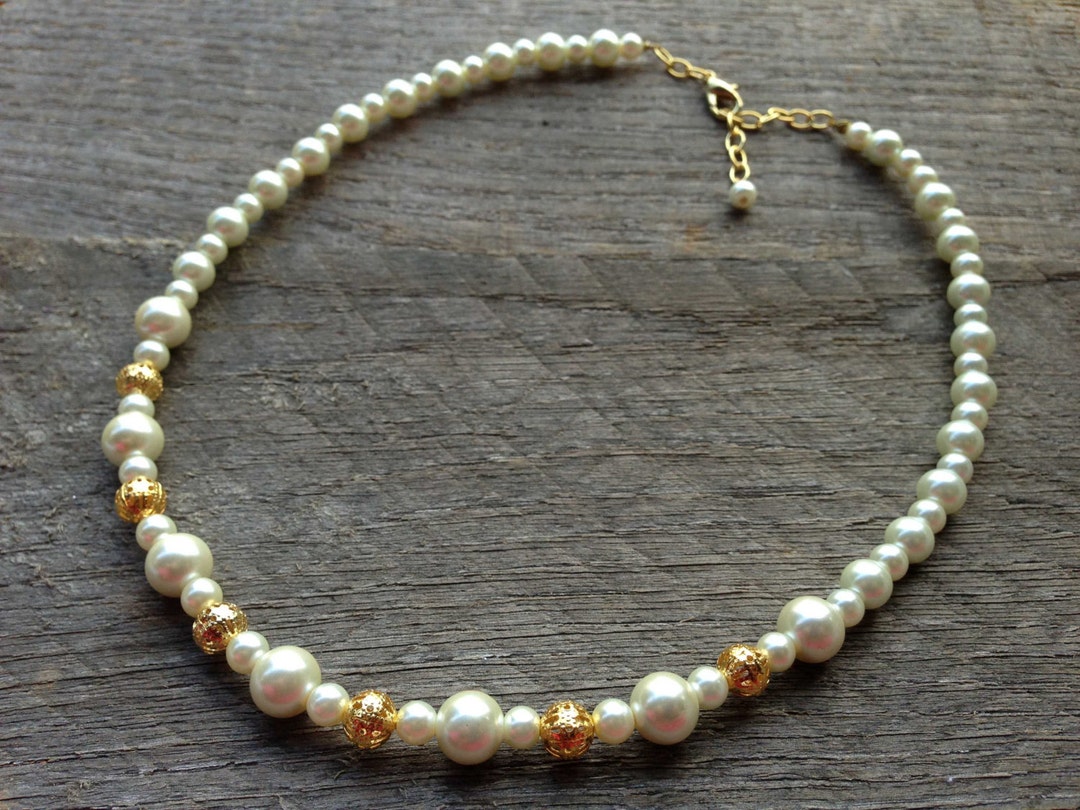 Cream Ivory and Gold Pearl Necklace With Gold or Silver Accent - Etsy
