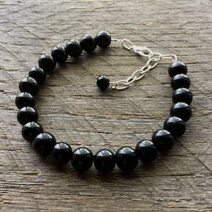 Black Pearl Bracelet for Bridal Parties and Weddings, One Strand Simple Pearl Bracelet Gift for Her on Silver or Gold Chain