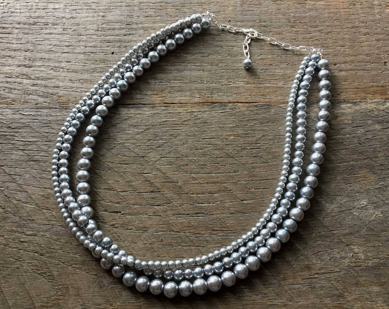 Grey Pearl Necklace Multi Strand Necklace Bridal Necklace on Etsy Ireland