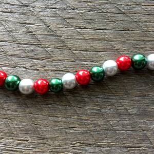 Christmas Jewelry Set, Silver Red Green Pearl Necklace Set, Christmas Jewelry, Xmas set, Xmas Jewelry on Silver Chain image 9