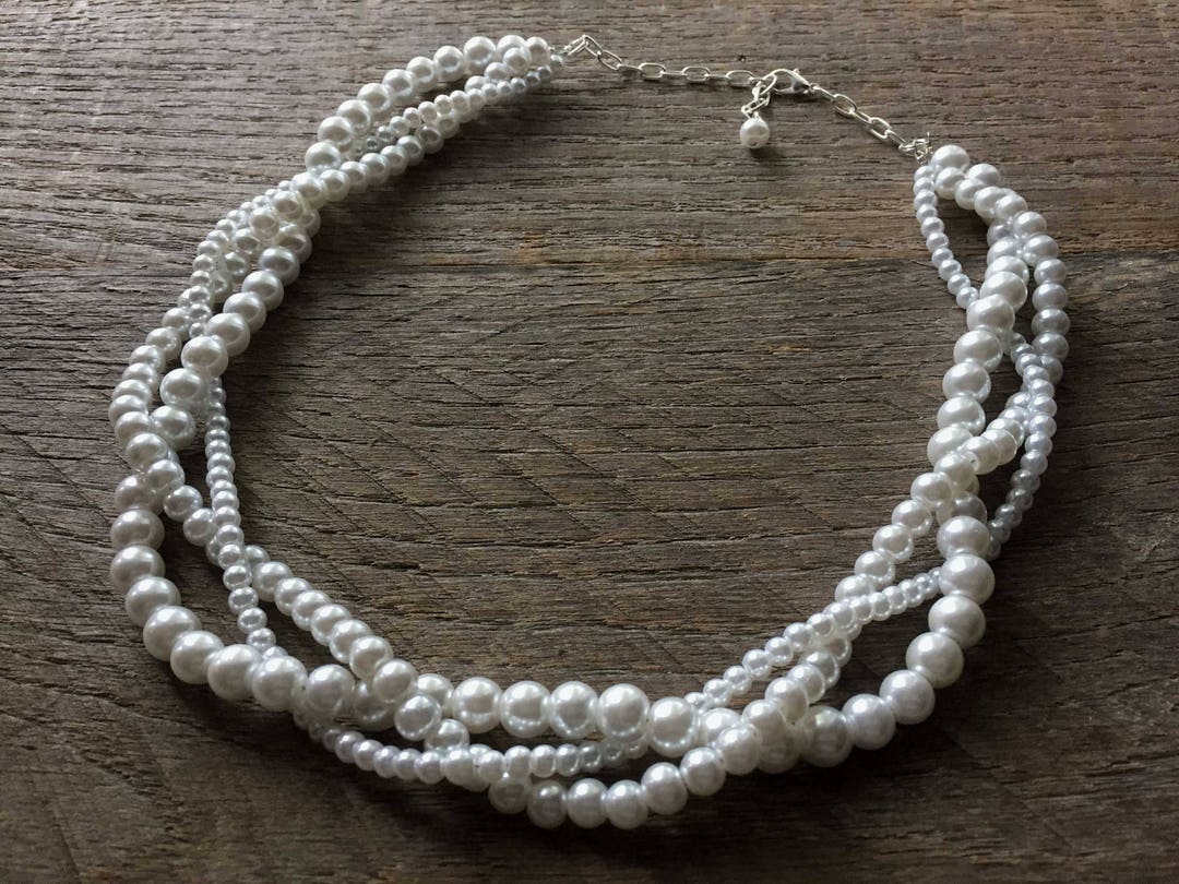 White Pearl Necklace Braided Pearl Necklace Pearl Bridal - Etsy