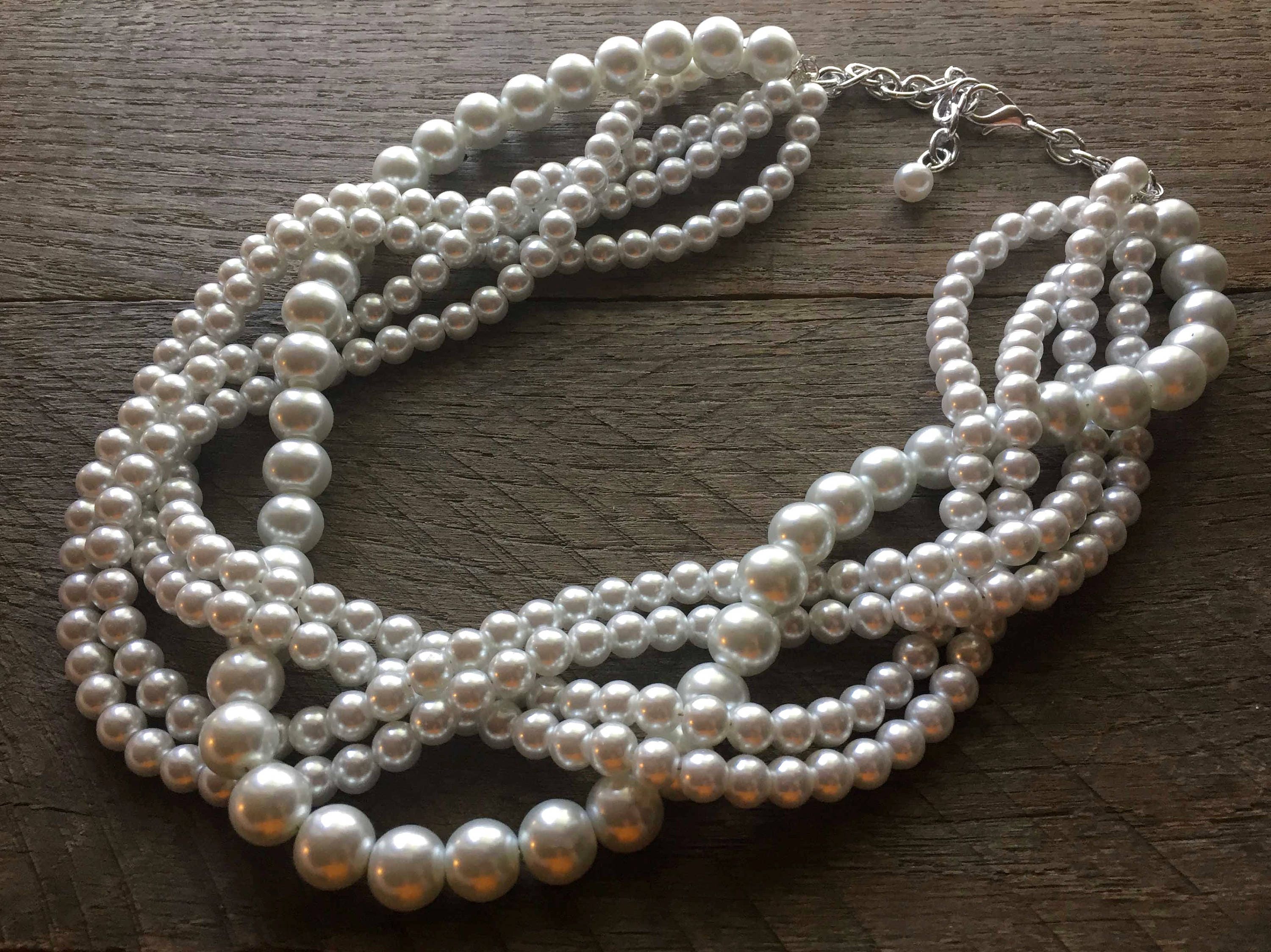 White Chunky Pearl Necklace Multi Strand Necklace Wedding | Etsy
